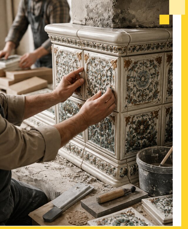 Изразцовые камины под ключ в Каменке: проект и монтаж