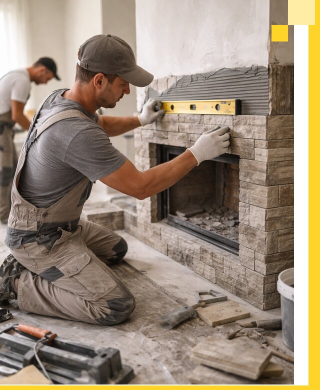 Облицовка каминов в Каменке, монтаж и отделка натуральным камнем