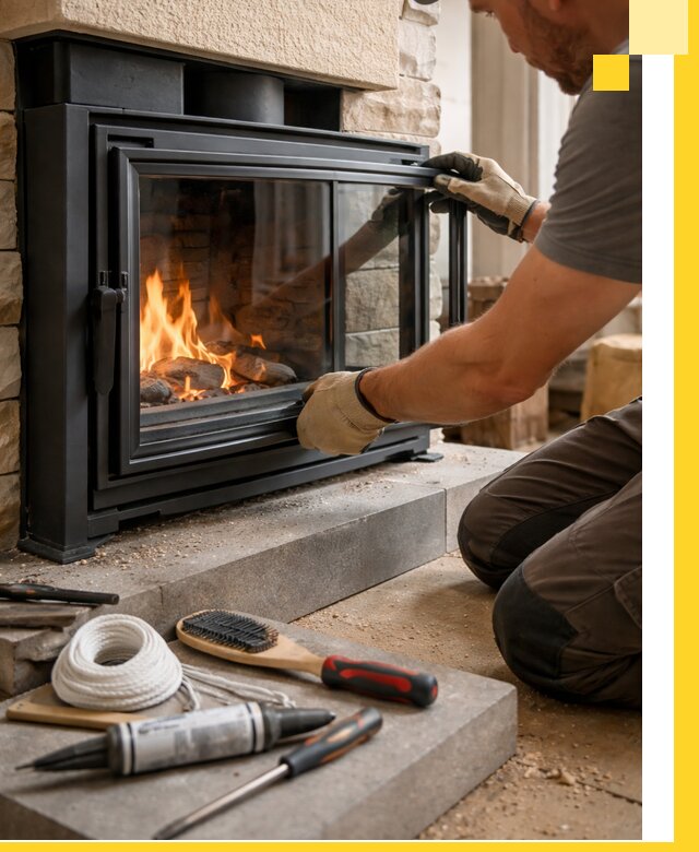 Производство, монтаж и доставка каминов со стеклом в Каменке