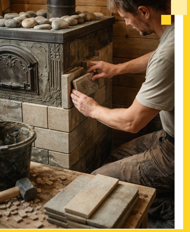 Облицовка банных печей в Каменке профессиональная отделка