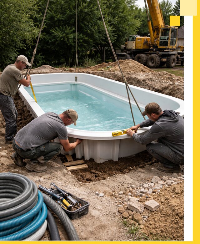 Установка и монтаж композитных бассейнов под ключ в Каменке