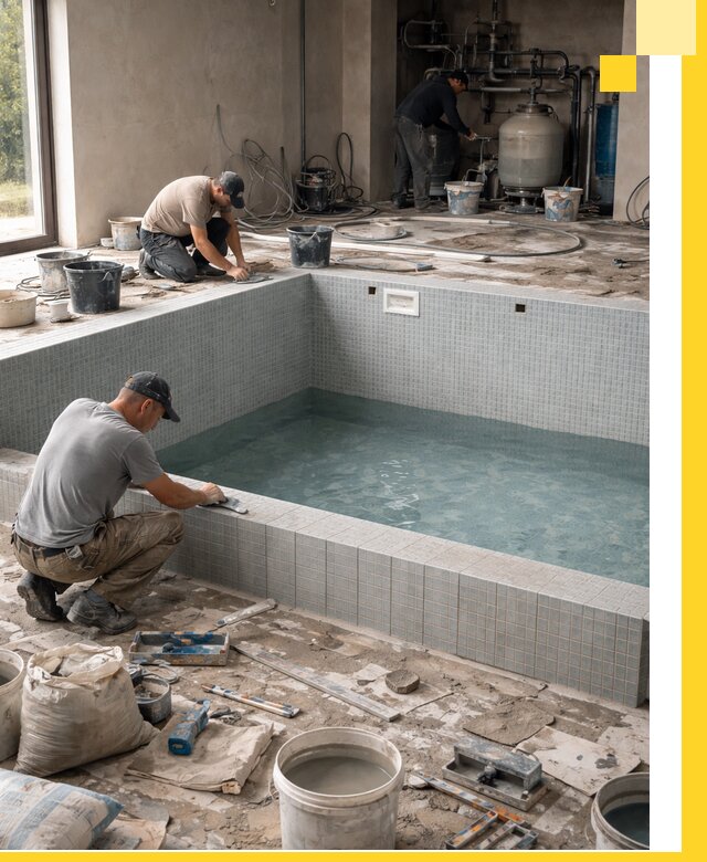 Строительство и монтаж бассейнов в помещении в Каменке