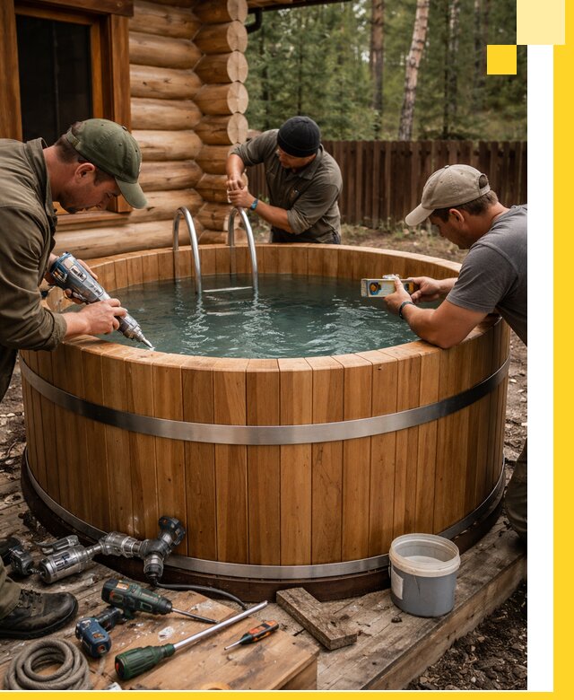 Строительство бань с купелью под ключ и отделкой в Каменке