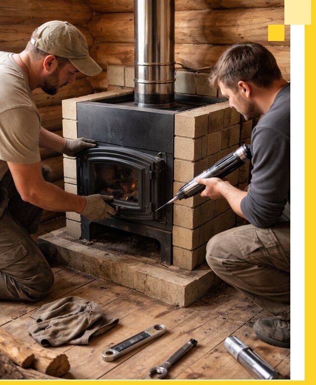 Монтаж и установка печи в бане под ключ с гарантией в Каменке