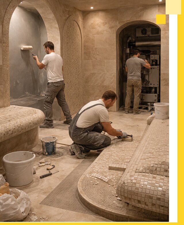 Строительство бани с хамамом и бассейном под ключ в Каменке