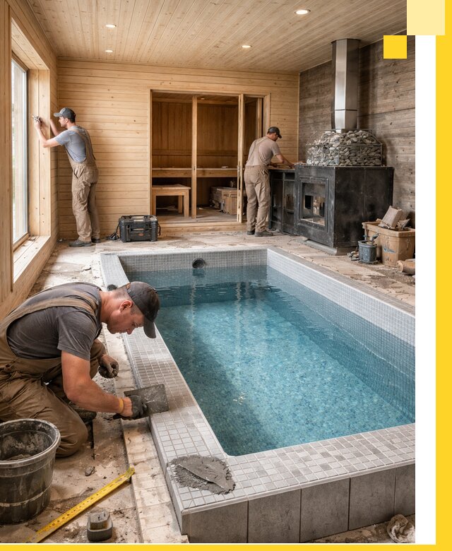 Проект бани с бассейном и сауной в Каменке под ключ