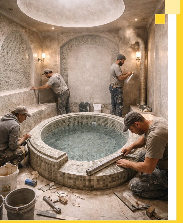 Профессиональное строительство хамама с бассейном в Каменке под ключ