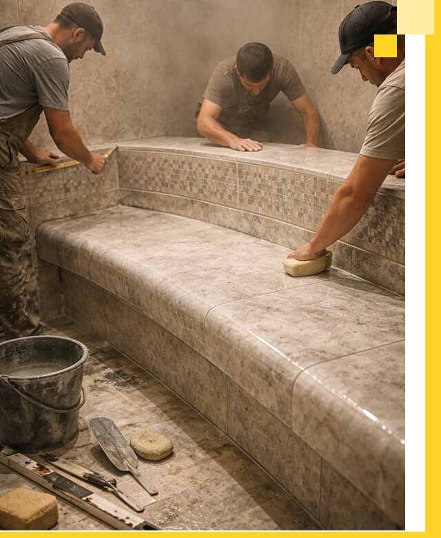 Изготовление и установка сидений для хамама в Каменке