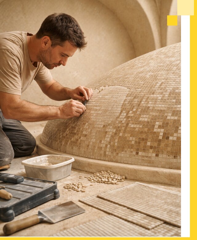 Профессиональная укладка мозаики для хамама под ключ в Каменке