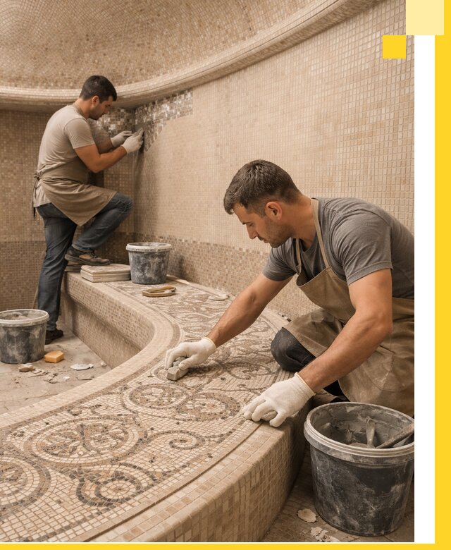 Плитка для хамама в Каменке, укладка, подбор и поставка