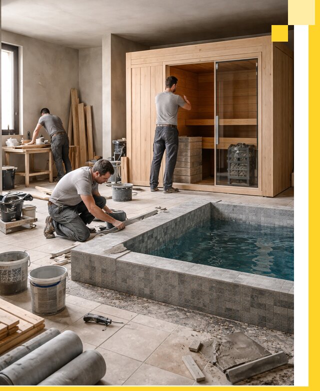 SPA зоны под ключ с бассейном сауной и печью в Каменке